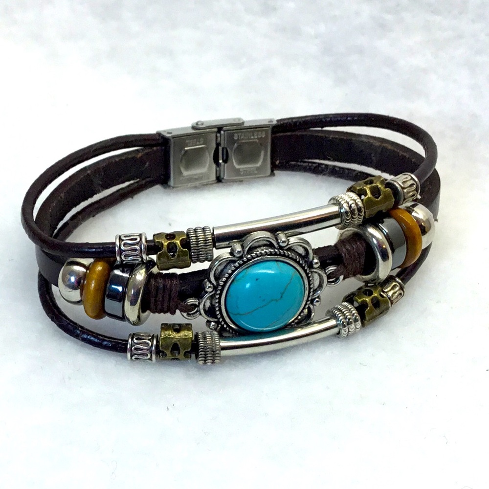 Turquoise Leather Layered Bracelet